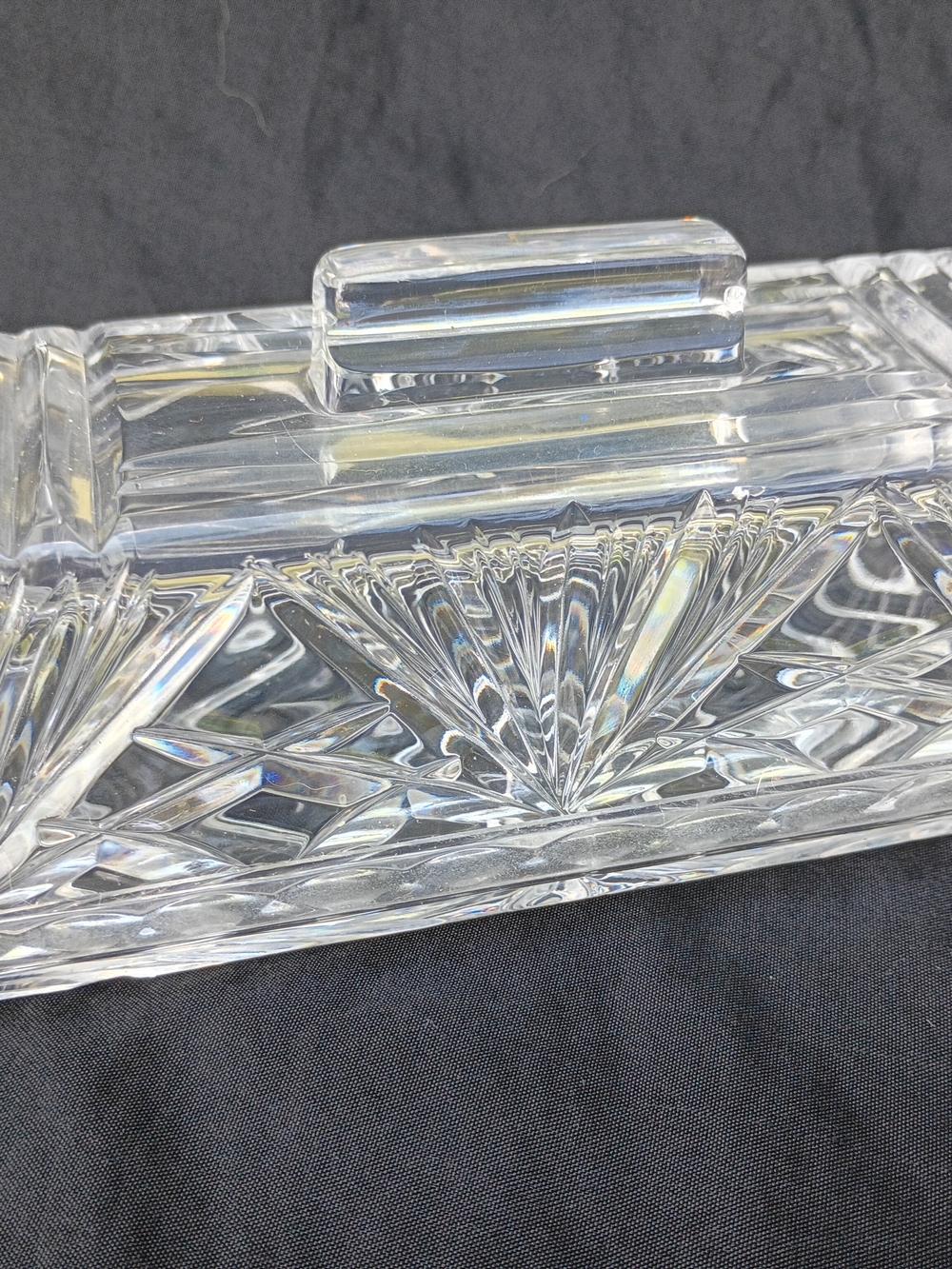 Vtg Cherrywood Clear Gorham Cut Criss-Cross & Fan Design Covered Butter Dish